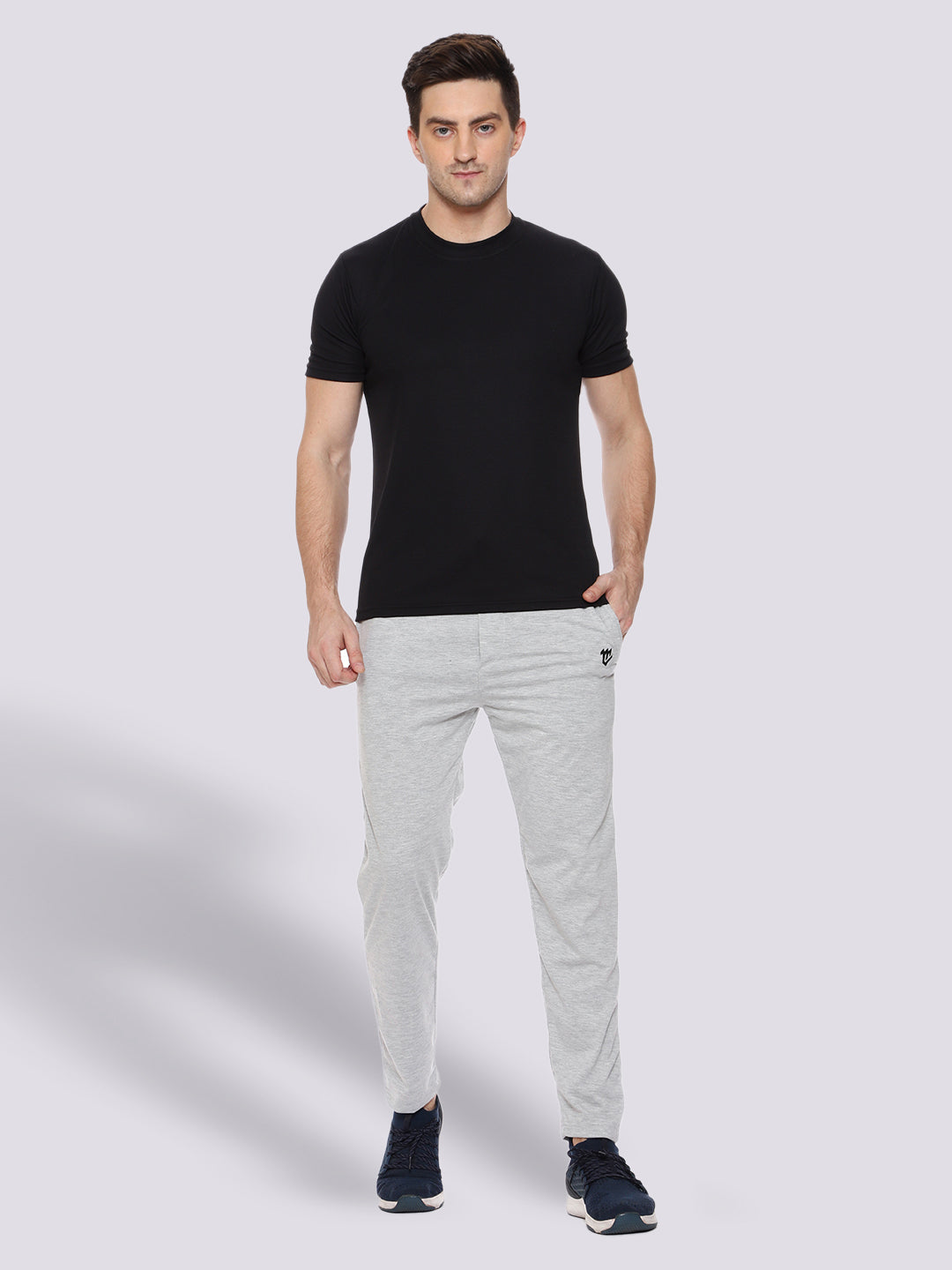 Grey Color-Blocked Cotton Track Pant for Men.