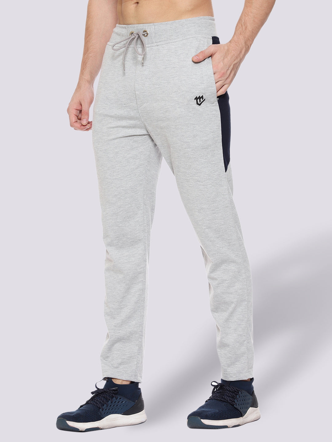 Grey Color-Blocked Cotton Track Pant for Men.