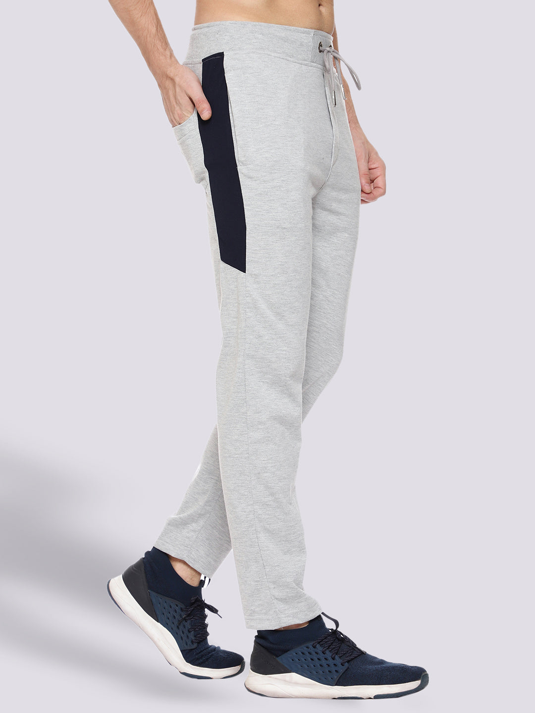 Grey Color-Blocked Cotton Track Pant for Men.