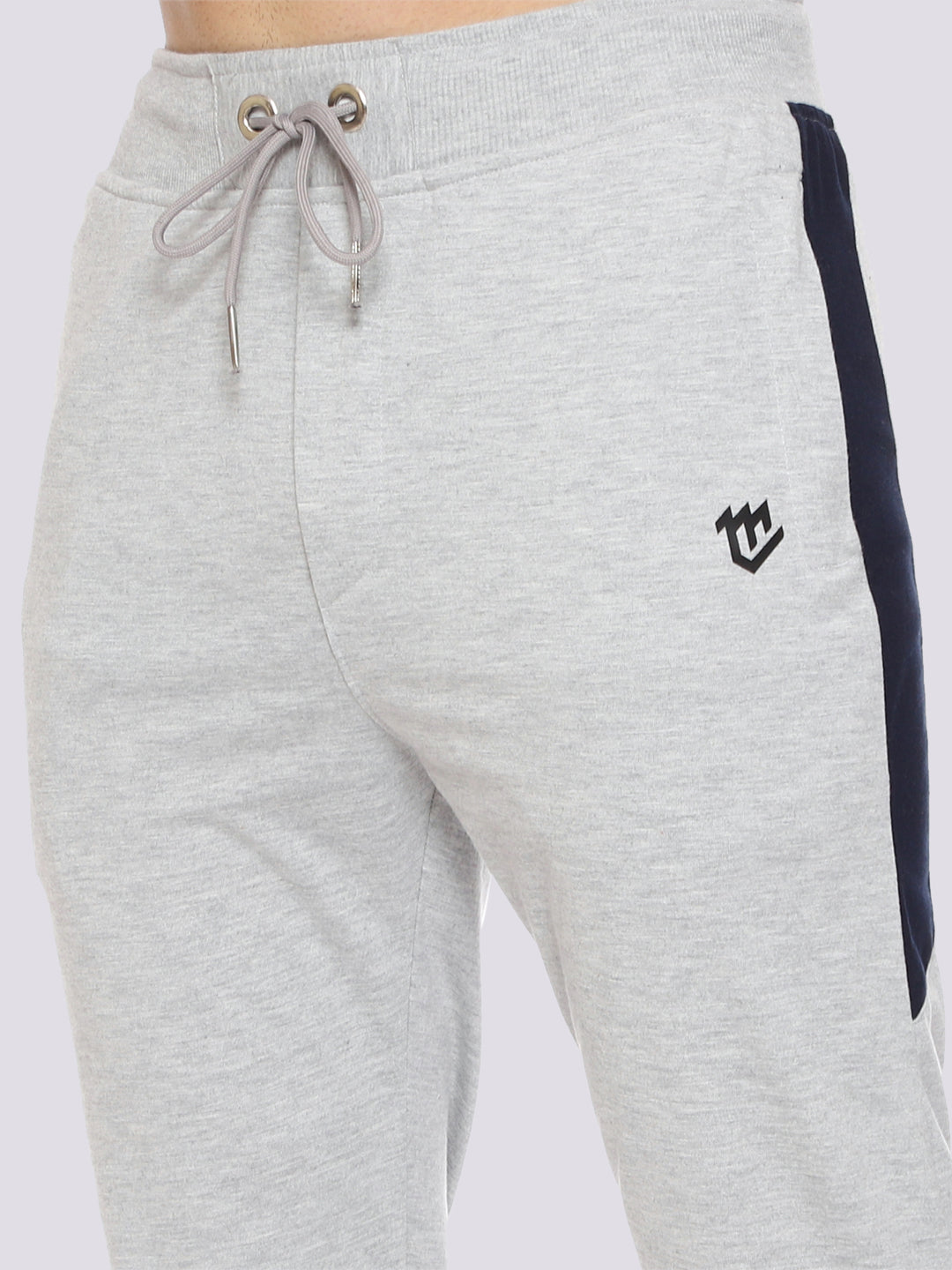 Grey Color-Blocked Cotton Track Pant for Men.