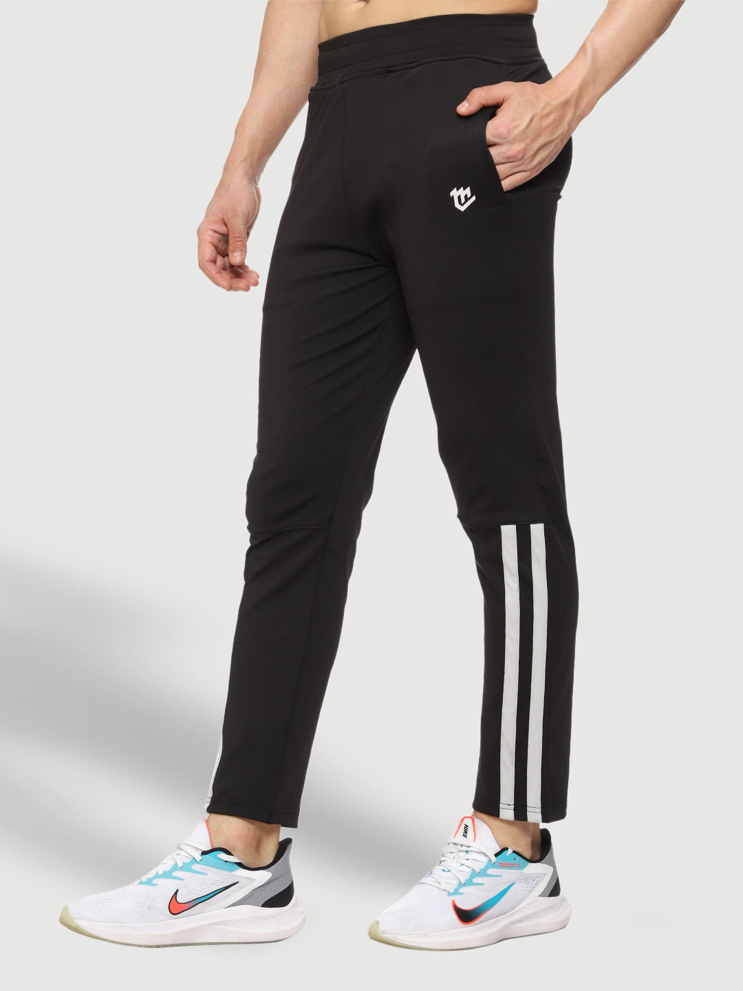 Rapid Dry Black Striped Track Pant for Men