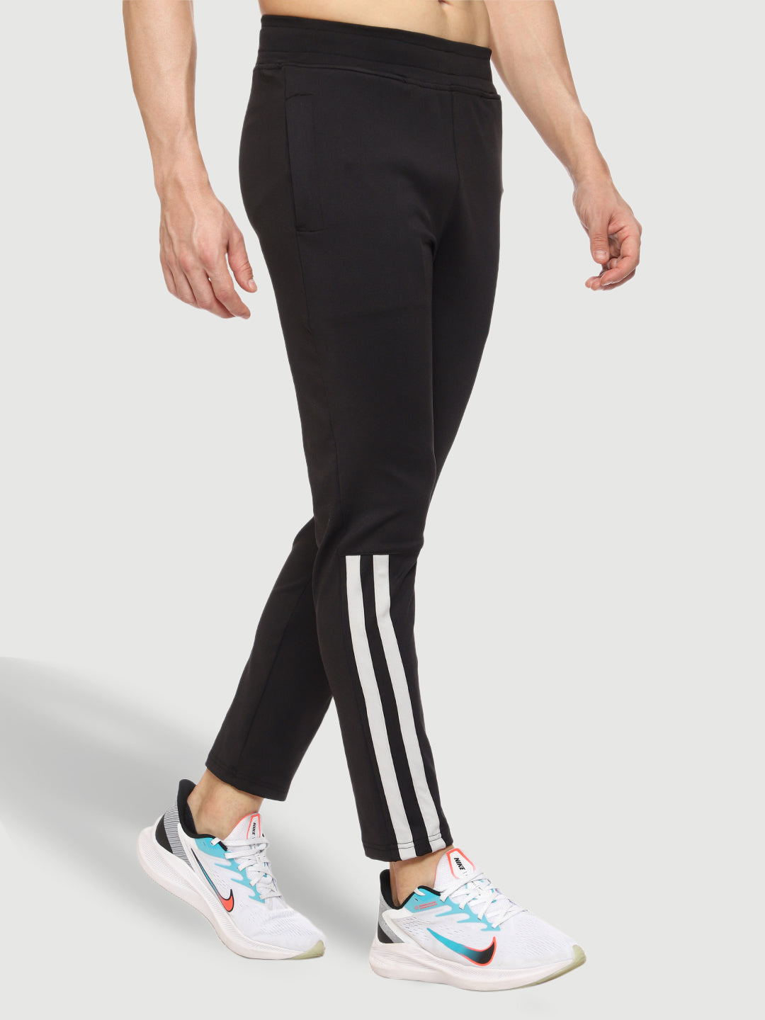 Rapid Dry Black Striped Track Pant for Men - Main Image