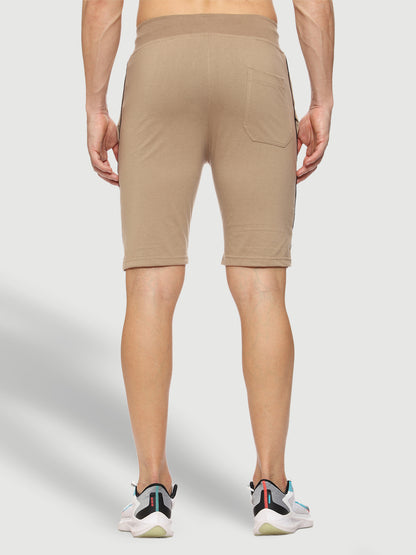 Side Piping Beige Shorts For Men