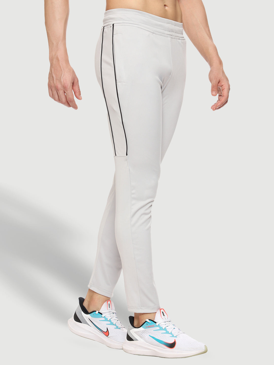 Rapid Dry Grey Solid Stripe Track Pant for Men