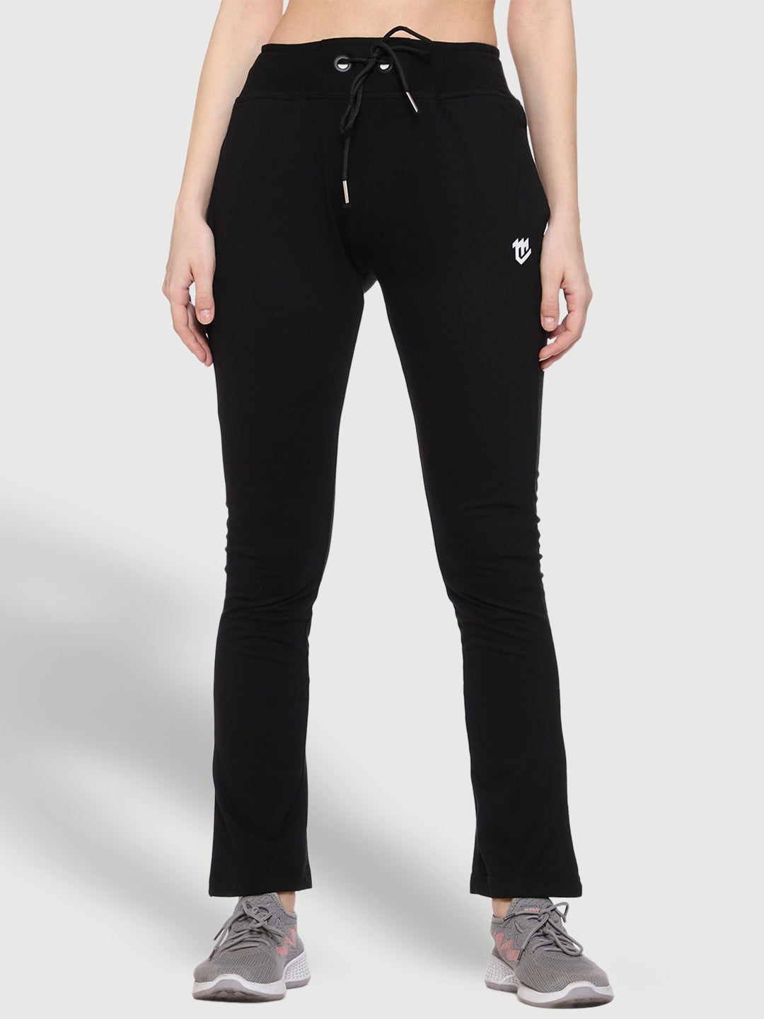 Bell Bottom Black Cotton Track Pant For Women