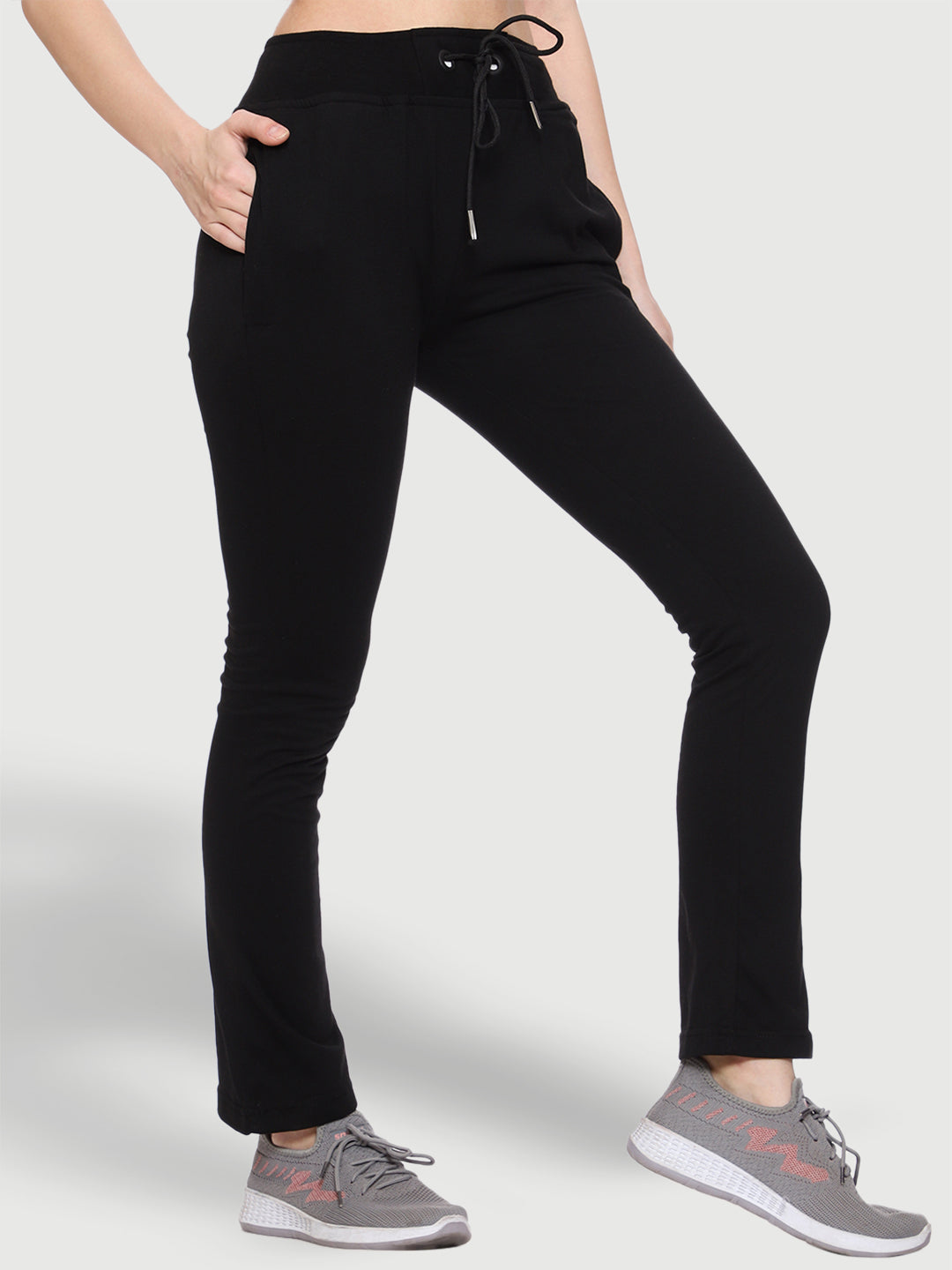 Bell Bottom Black Cotton Track Pant For Women