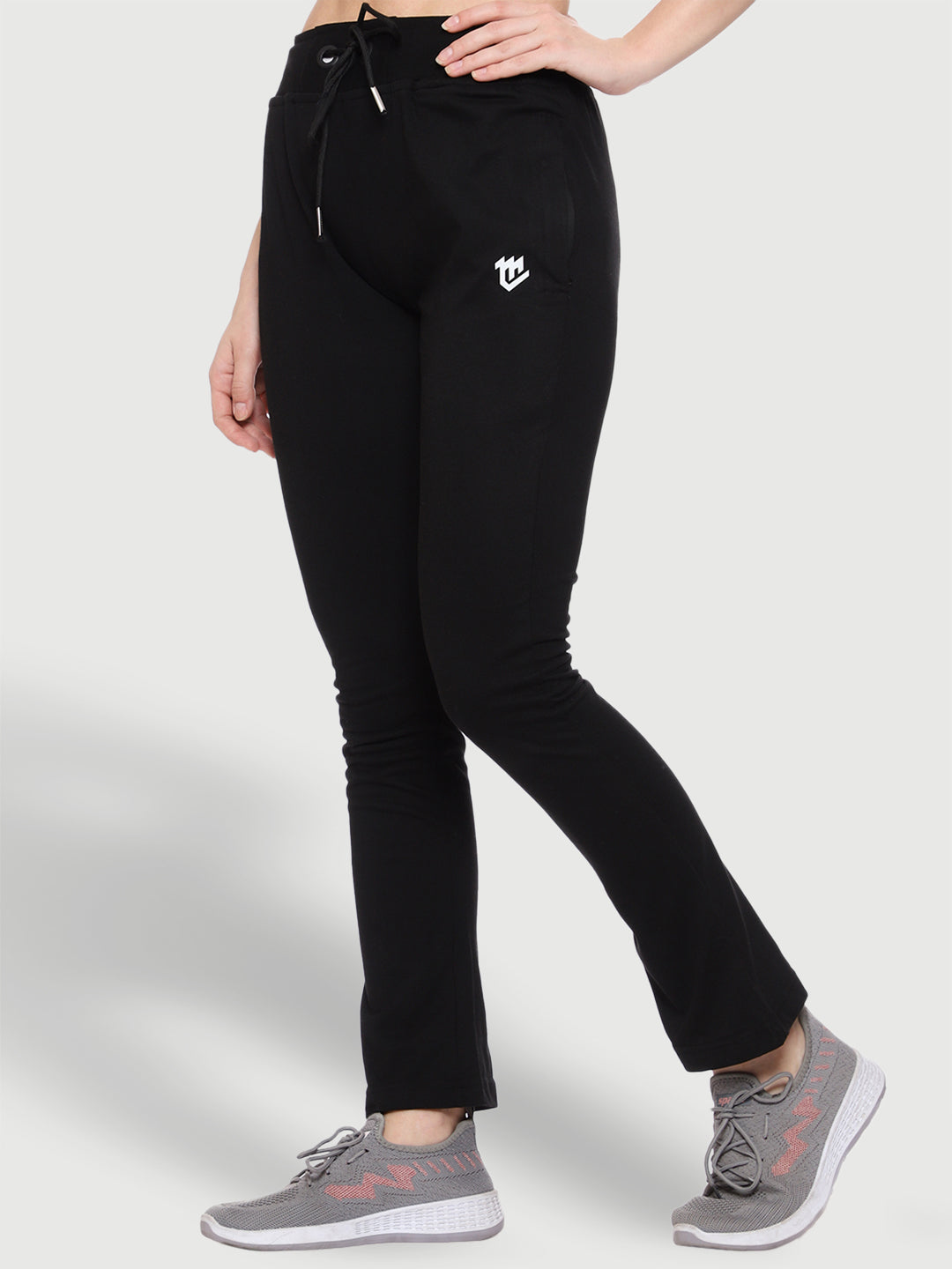 Bell Bottom Black Cotton Track Pant For Women